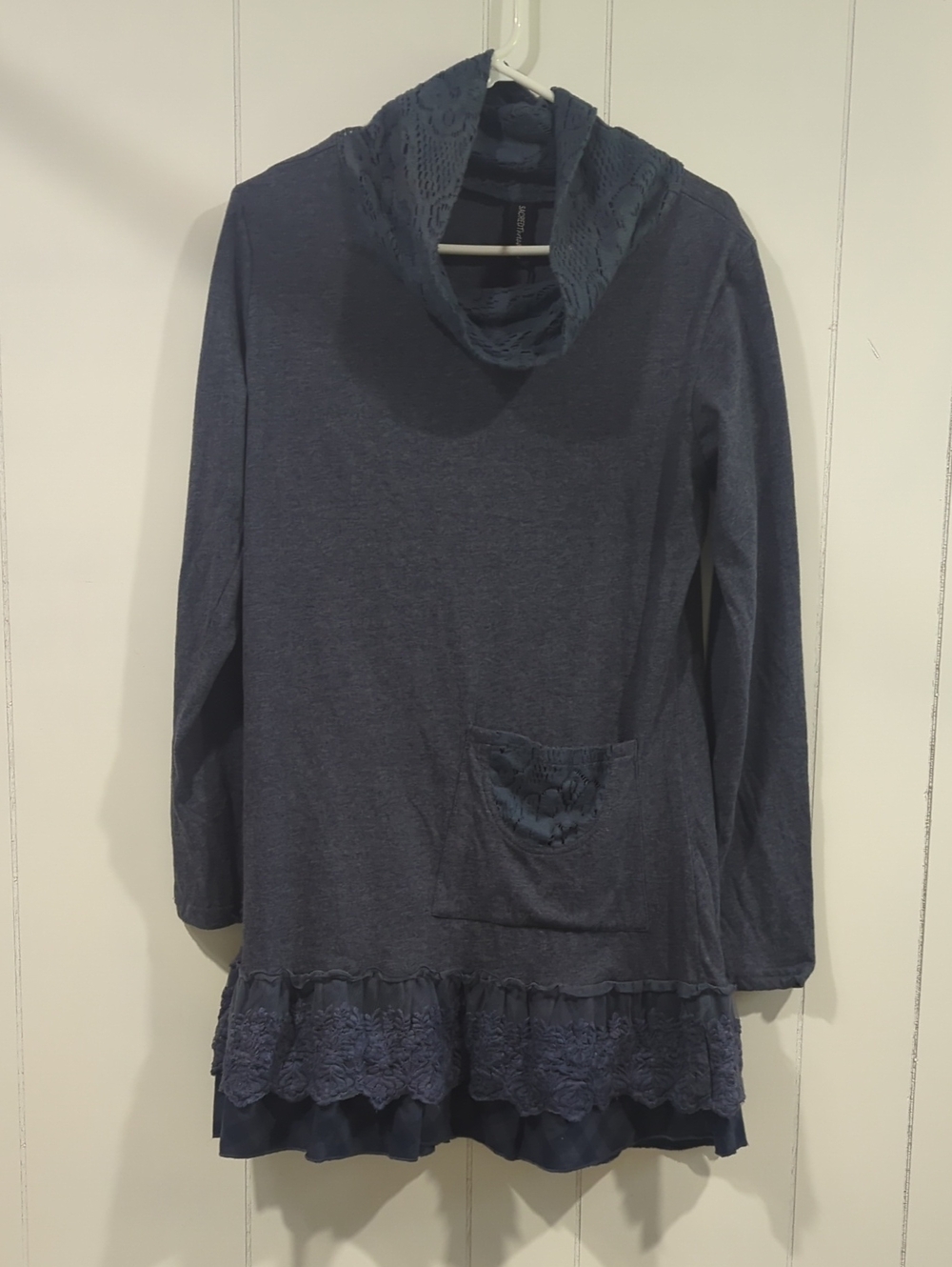 SACRED THREADS boho blue lace tiered Tunic DRESS Large, Nwt